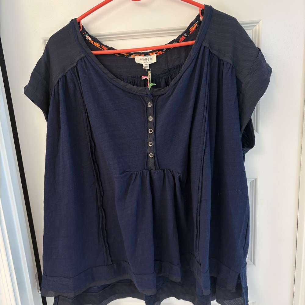 Umgee Dark Blue Blouse with Button Accents